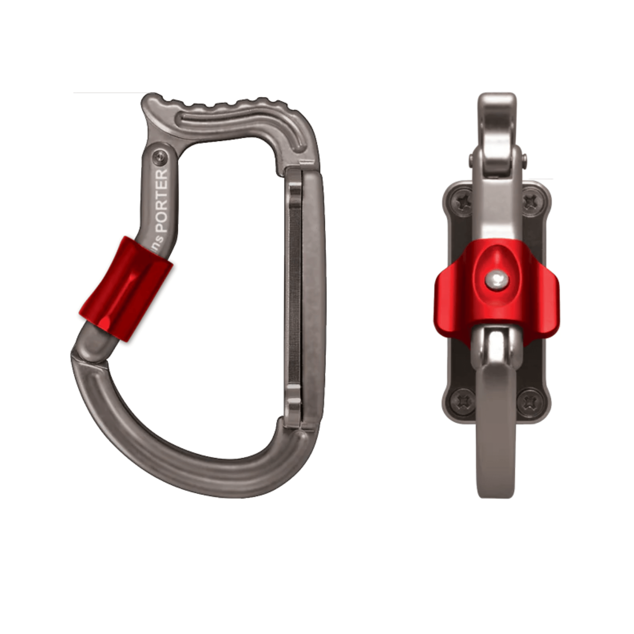 TransPorter Tool Karabiner showing a dual push-button locking gate and flat design for organized gear.