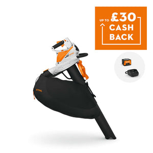 SHA 56 Cordless Leaf Vacuum Shredder with cashback offer displayed, perfect for tree surgeons.