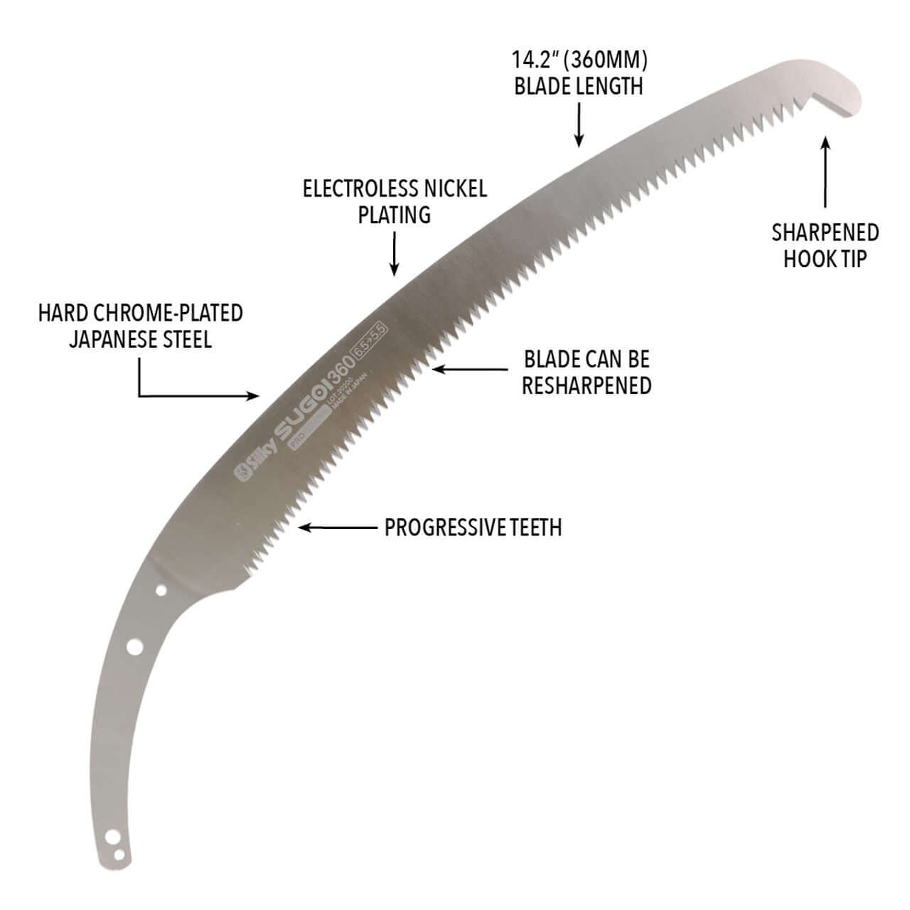 Silky Sugoi Arborist Hand Saw features a 14.2-inch curved blade for professional tree pruning and efficient cutting.