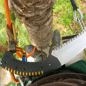 Sugoi Arborist Hand Saw in use, ideal for tree surgeons pruning thick branches from a height.