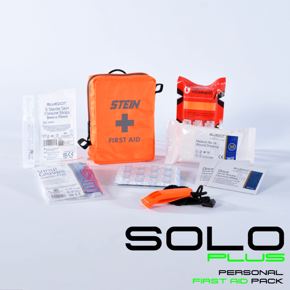 STEIN SOLO Plus Personal First Aid Kit for Tree Surgeons, compact kit with essential injury treatment tools.