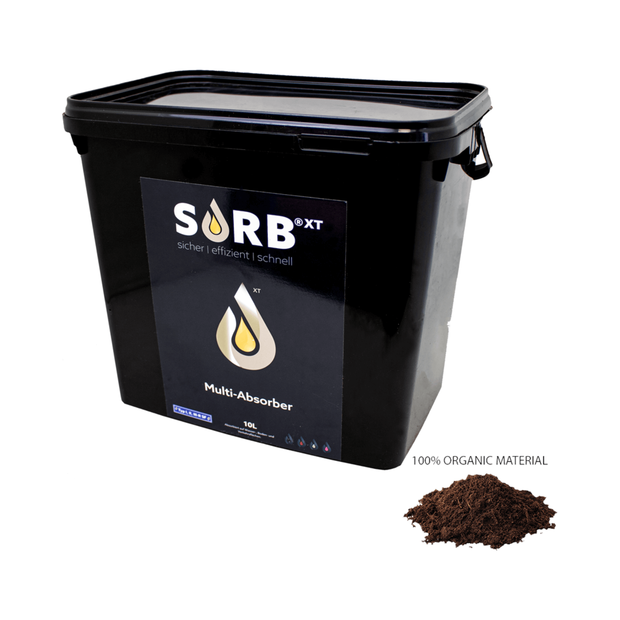 SORB XT 10L Bucket Organic Binder - 100% biodegradable, absorbs 7.6 L, eco-friendly solution for spills.