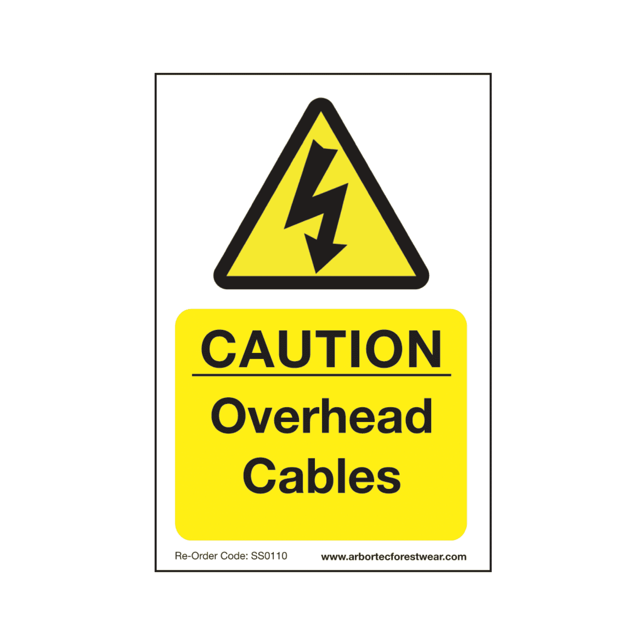 Correx safety sign caution overhead cables for tree surgeons, ensuring site safety with clear warning display.