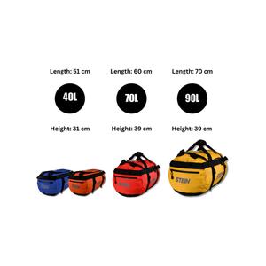 Metro Climbing Gear Kitbags sizes 40L, 70L, and 90L with dimensions, ideal for tree surgeons.