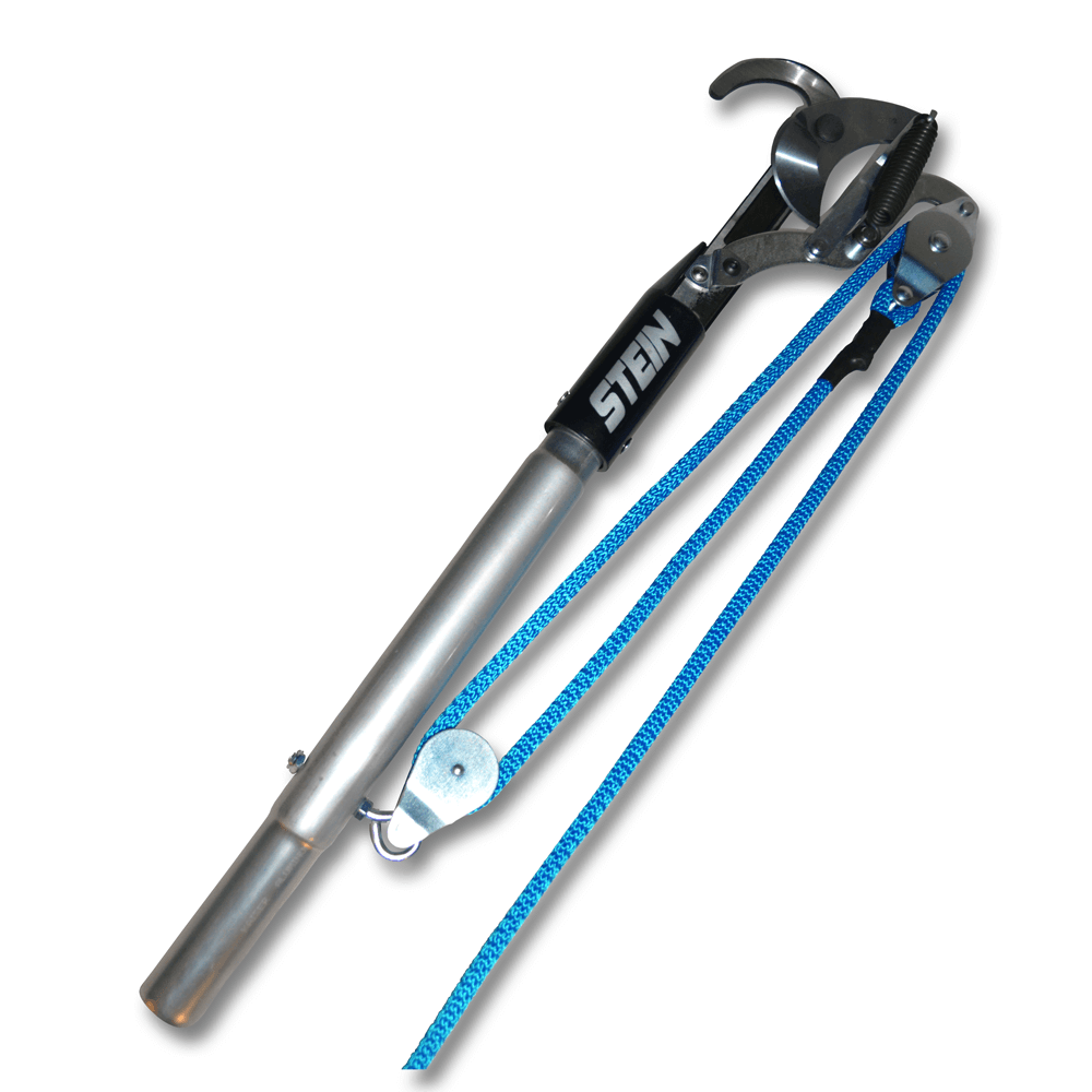 Stein Rhino Lopper Polesaw Head Attachment with double pulley system for tree surgery and branch cutting tasks.