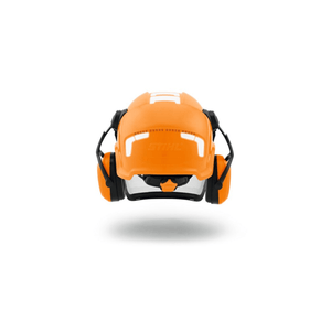 STIHL Advance X-Vent Chainsaw Helmet in bright orange, designed for tree surgeons and professional arborists.