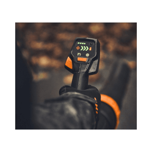 Close-up of the control panel on the STIHL BRA 600 Cordless Backpack Leaf Blower, showcasing its features.