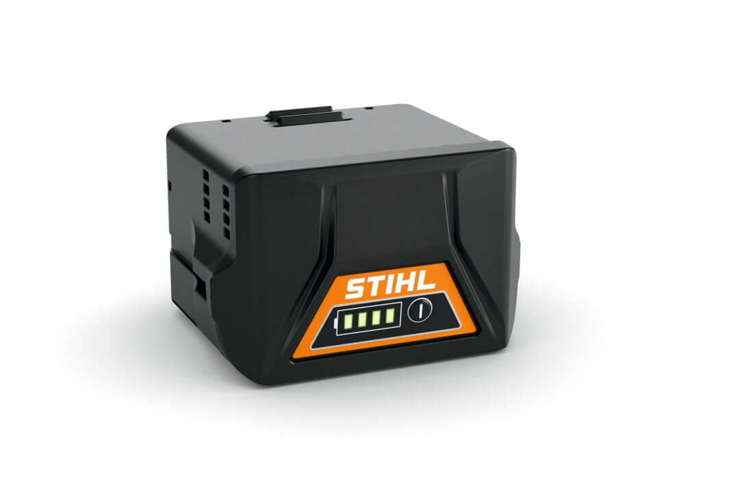 STIHL battery pack for children's toy grass strimmer with LED charge indicator for hours of outdoor play.