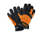 STIHL Kids' Gardening Gloves in black and orange, designed for tree surgeons, providing comfort and durability for outdoor play.