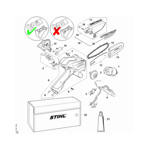 STIHL GTA 26 garden pruner spare parts diagram, showcasing genuine replacement components for maintenance.
