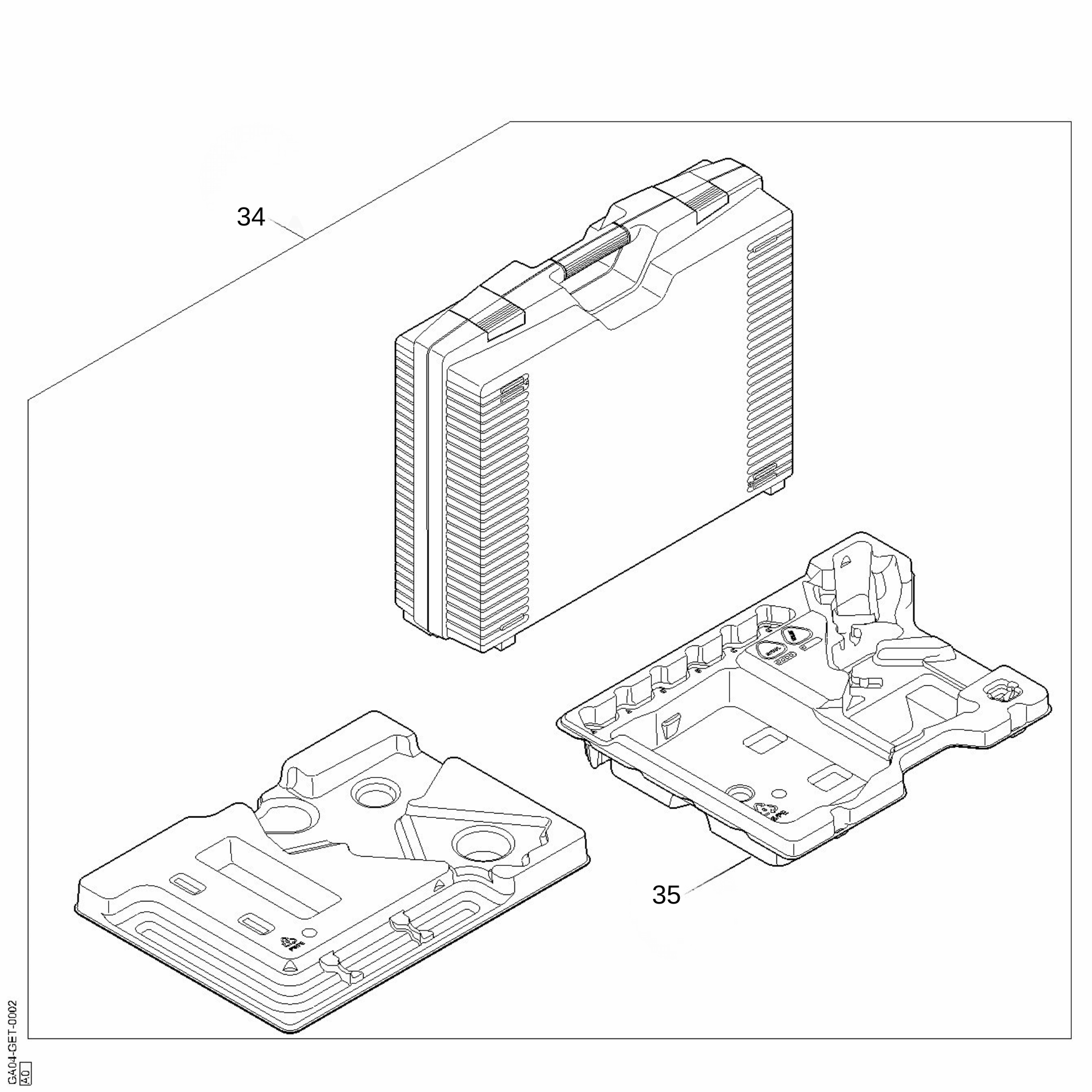 STIHL GTA 40 Cordless Pruner spare parts diagram showing case and internal components for replacement and maintenance.