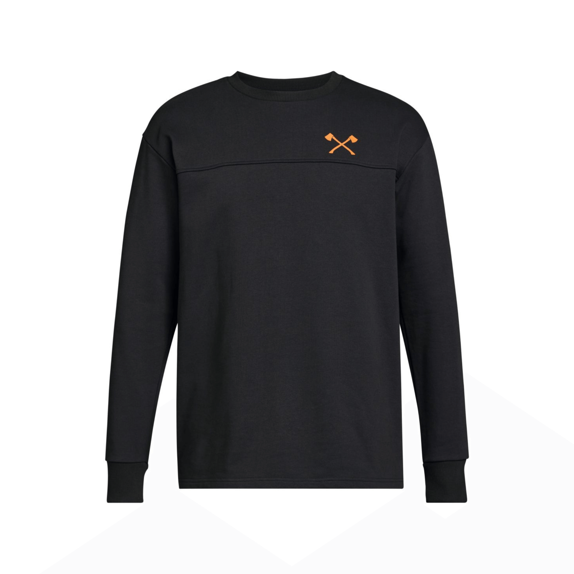 A dark grey sweatshirt with a raised 3D print of crossed axes on the chest area, featuring the STIHL TIMBERSPORTS branding.