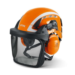 STIHL ADVANCE X-CLIMB Arborist Chainsaw Helmet Set for tree surgeons, featuring ventilation and face protection.