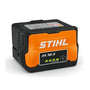 STIHL AK 30 S Battery in orange and black color, showing the branding and AK 30 S model number, with an LED charge level indicator.