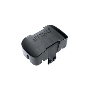 STIHL AP Battery Slot Cover. Black, durable plastic. Protects cordless tool's battery shaft from dust and dirt during storage