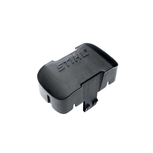 STIHL AP Battery Slot Cover. Black, durable plastic. Protects cordless tool's battery shaft from dust and dirt during storage