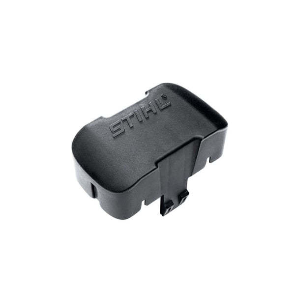 STIHL AP Battery Slot Cover. Black, durable plastic. Protects cordless tool's battery shaft from dust and dirt during storage
