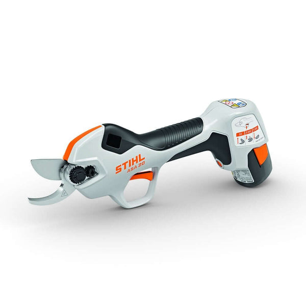 STIHL ASA 20 cordless secateurs. Red and black, for pruning branches. Handheld garden tool