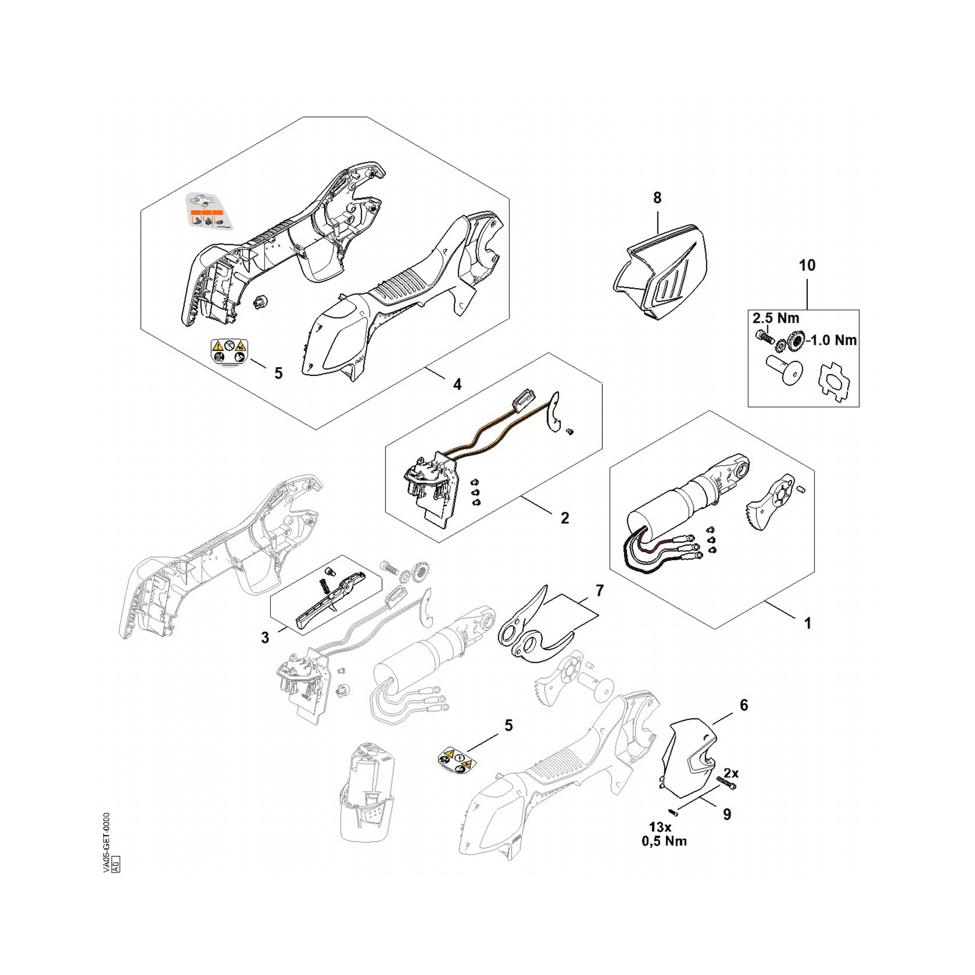 STIHL ASA 20 spare parts diagram with labels for OEM replacement components and service kits.