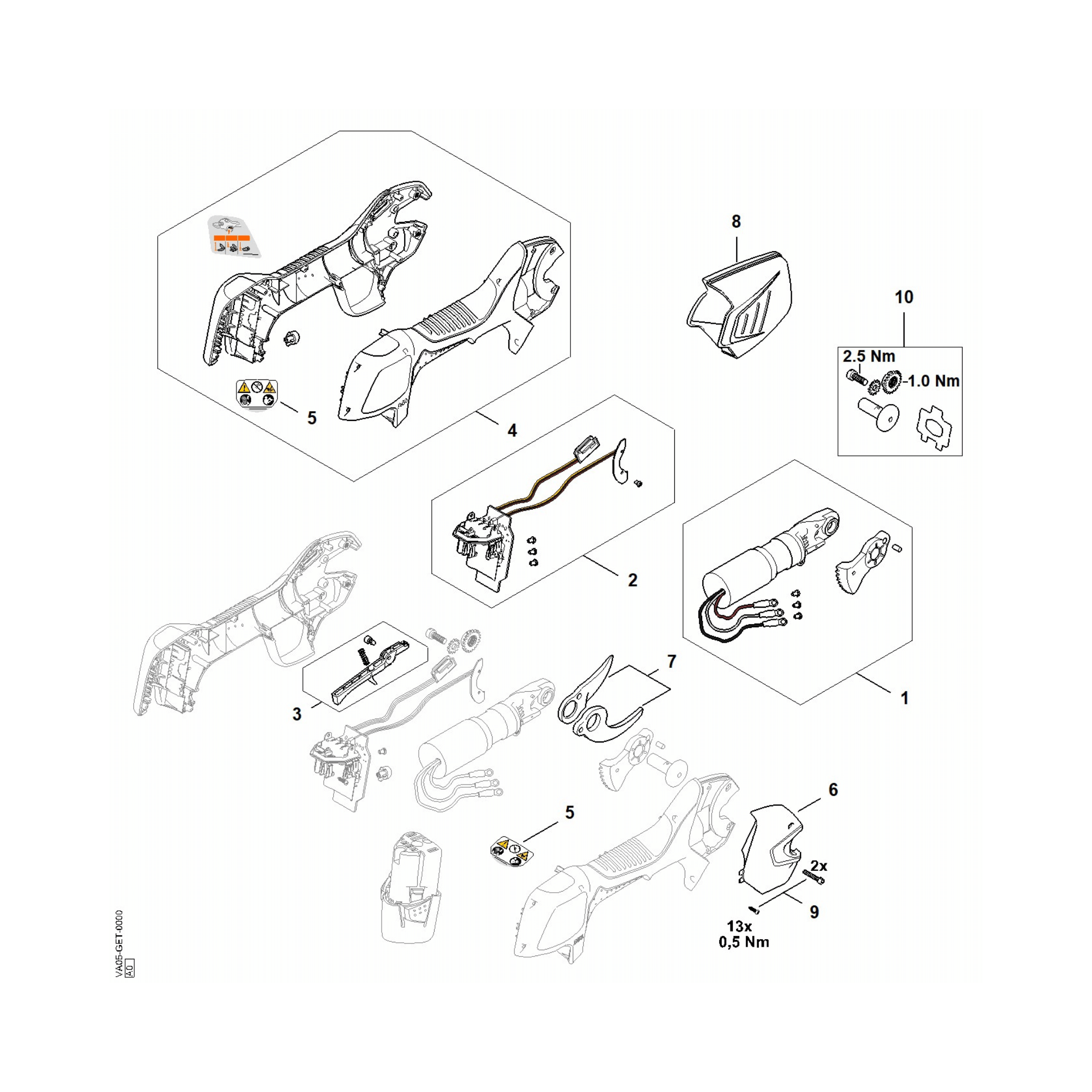 STIHL ASA 20 spare parts diagram with labels for OEM replacement components and service kits.