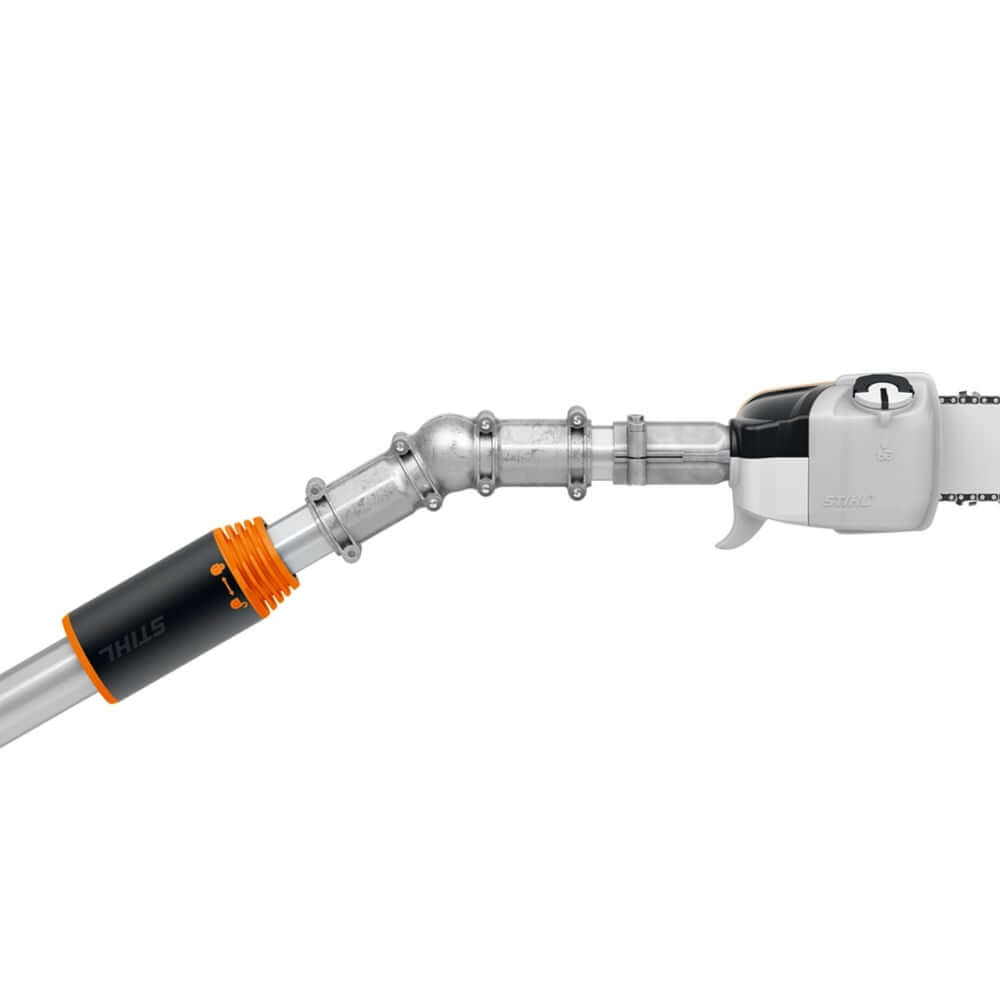 STIHL angled gearhead attachment for pole pruners, showing the gearhead mechanism and the orange and silver color scheme, against a white background.