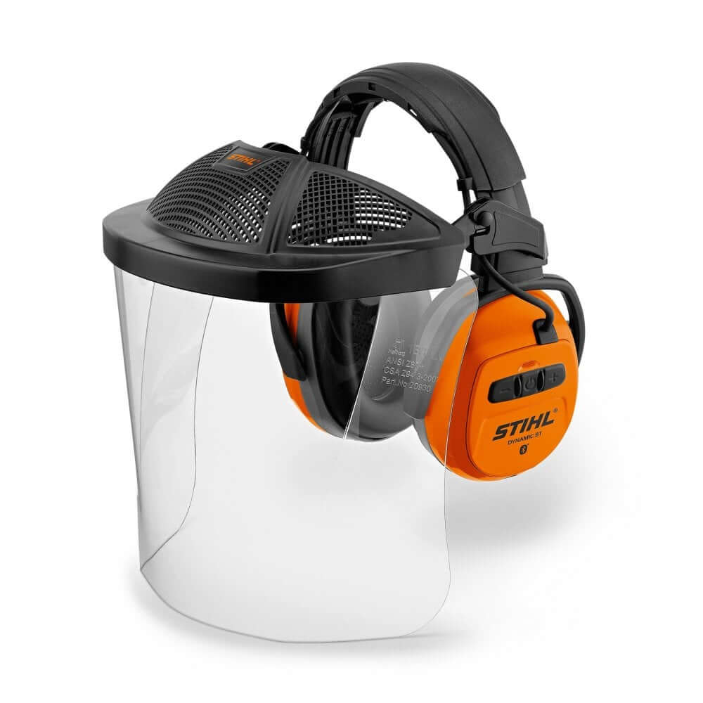 STIHL Bluetooth ear defenders with Perspex visor, designed for tree surgeons and outdoor work, noise reduction up to 29dB.