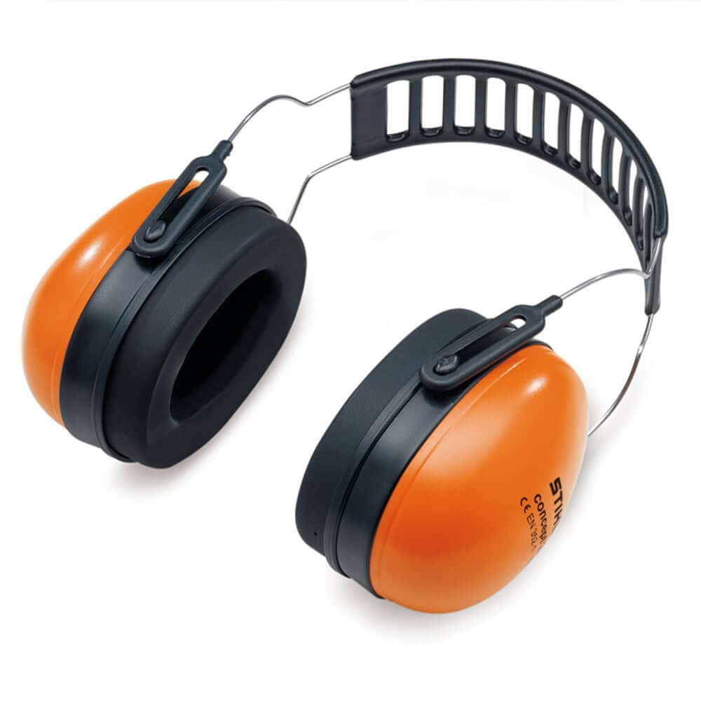STIHL Concept 28 ear protectors in orange and black, ideal for tree surgeons and noise protection with comfortable ear pads.