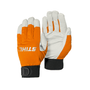 STIHL DYNAMIC ThermoVent work gloves. Windproof, breathable goat leather, black/orange. Ergonomic for comfort, dexterity, and cold protection during active use