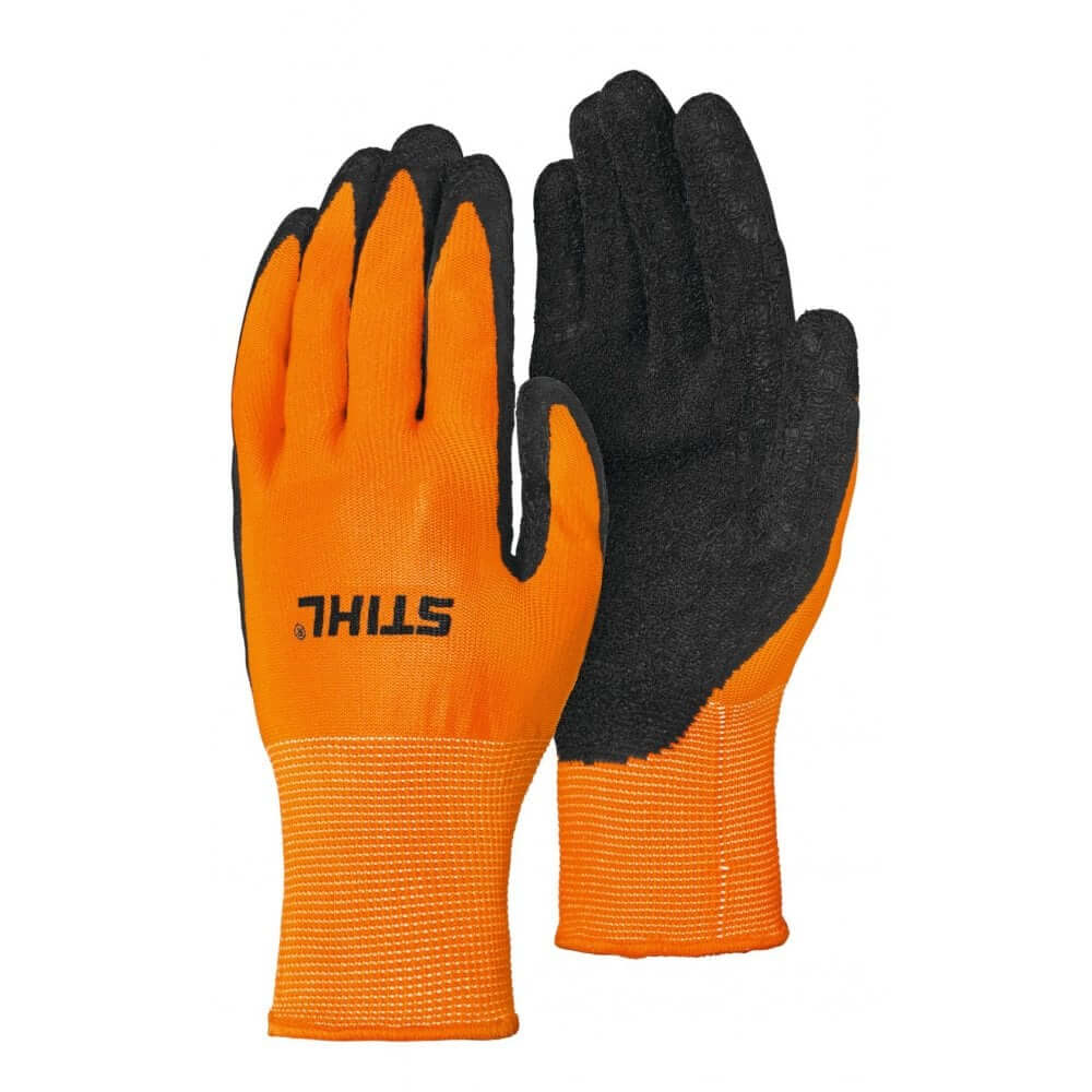 STIHL Durogrip Function Work Gloves in orange, ideal for tree surgeons and gardening tasks with durable grip.