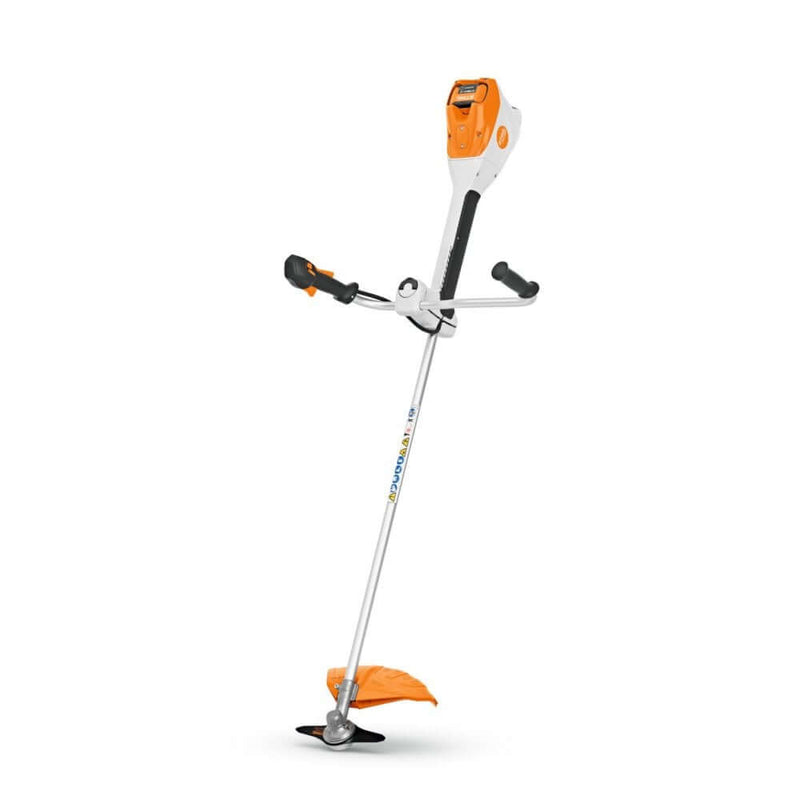 A STIHL FSA 200 cordless brush cutter with an orange body, gray handle, and black accents.