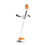 A STIHL FSA 200 cordless brush cutter with an orange body, gray handle, and black accents.