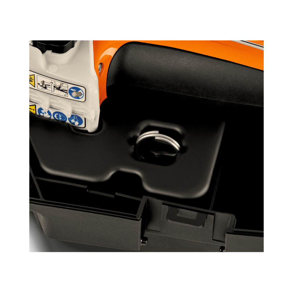 Close-up of the STIHL GTA 40 pruner's battery compartment showcasing the connection for AS 2 batteries.