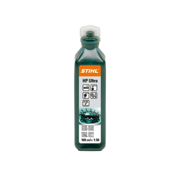 STIHL HP Ultra Two-Stroke Engine Oil bottle, ideal for tree surgeons to ensure optimal engine performance.