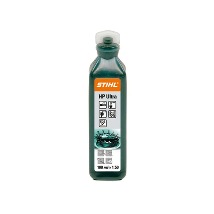 STIHL HP Ultra Two-Stroke Engine Oil bottle, ideal for tree surgeons to ensure optimal engine performance.