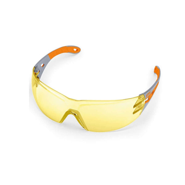 STIHL Light Plus Safety Glasses with yellow lenses, designed for protection during gardening and tree surgery.