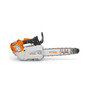 STIHL MSA 190 T cordless top-handle chainsaw. Orange/gray, compact. 
Battery-powered, ideal for tree pruning. User-friendly, professional grade