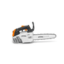 STIHL MS 194 T top-handle petrol chainsaw with an orange and gray body and a silver chain.