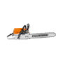 STIHL MS 462 C-M Lightweight Petrol Chainsaw with an orange body, gray and silver accents, and a long guide bar.