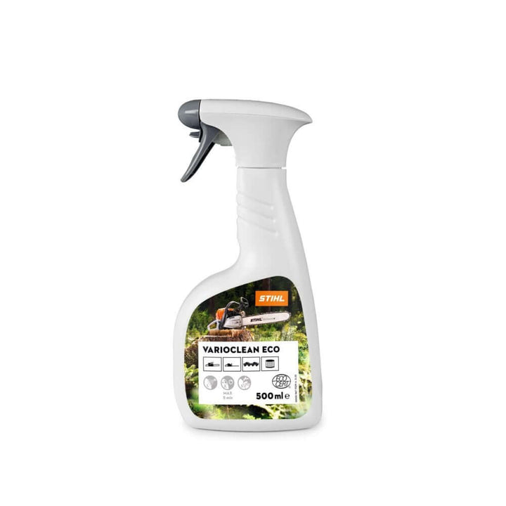 Spray bottle labeled 'STIHL Varioclean Eco' on a white background