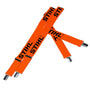 STIHL orange clip on chainsaw trouser braces for tree surgeons, featuring durable metal clips and adjustable design.