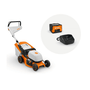 STIHL RMA 243 cordless lawn mower with battery and charger, perfect for tree surgeons trimming smaller gardens.