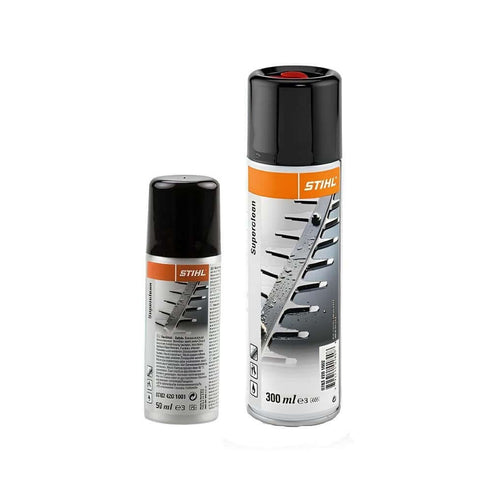 Stihl Superclean resin solvent 50ml and 300ml cans, ideal for tree surgeons to remove tough stains.