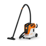 STIHL SEA 100 cordless wet/dry vacuum. Portable, orange and black, with hose. Used for cleaning spills and debris