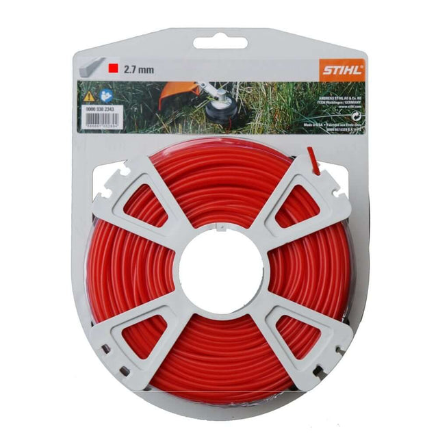 STIHL square strimmer line, 2.7mm thickness. Provides clean, efficient cutting for tough weeds and grass. Durable and long-lasting for extended use in grass trimmers