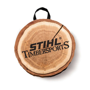 STIHL Timbersports seat cushion designed for tree surgeons, resembling a cross-section of a tree trunk for ultimate comfort.