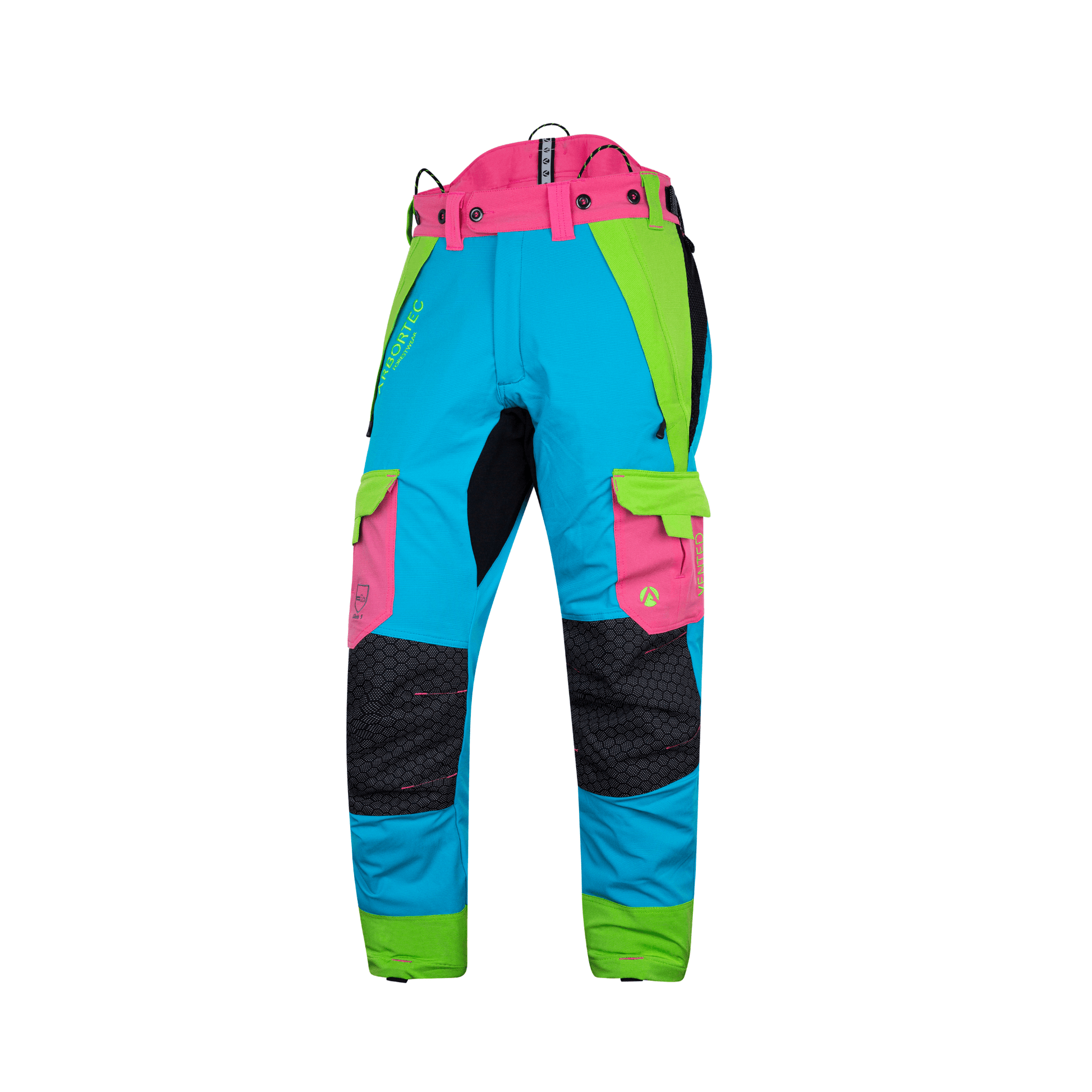 Vented Chainsaw Trousers Type A in vibrant colors for arborists, featuring lightweight construction and advanced ventilation.