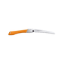 Gomboy Curve Folding Saw with orange handle and curved chrome-plated blade for efficient tree cutting.