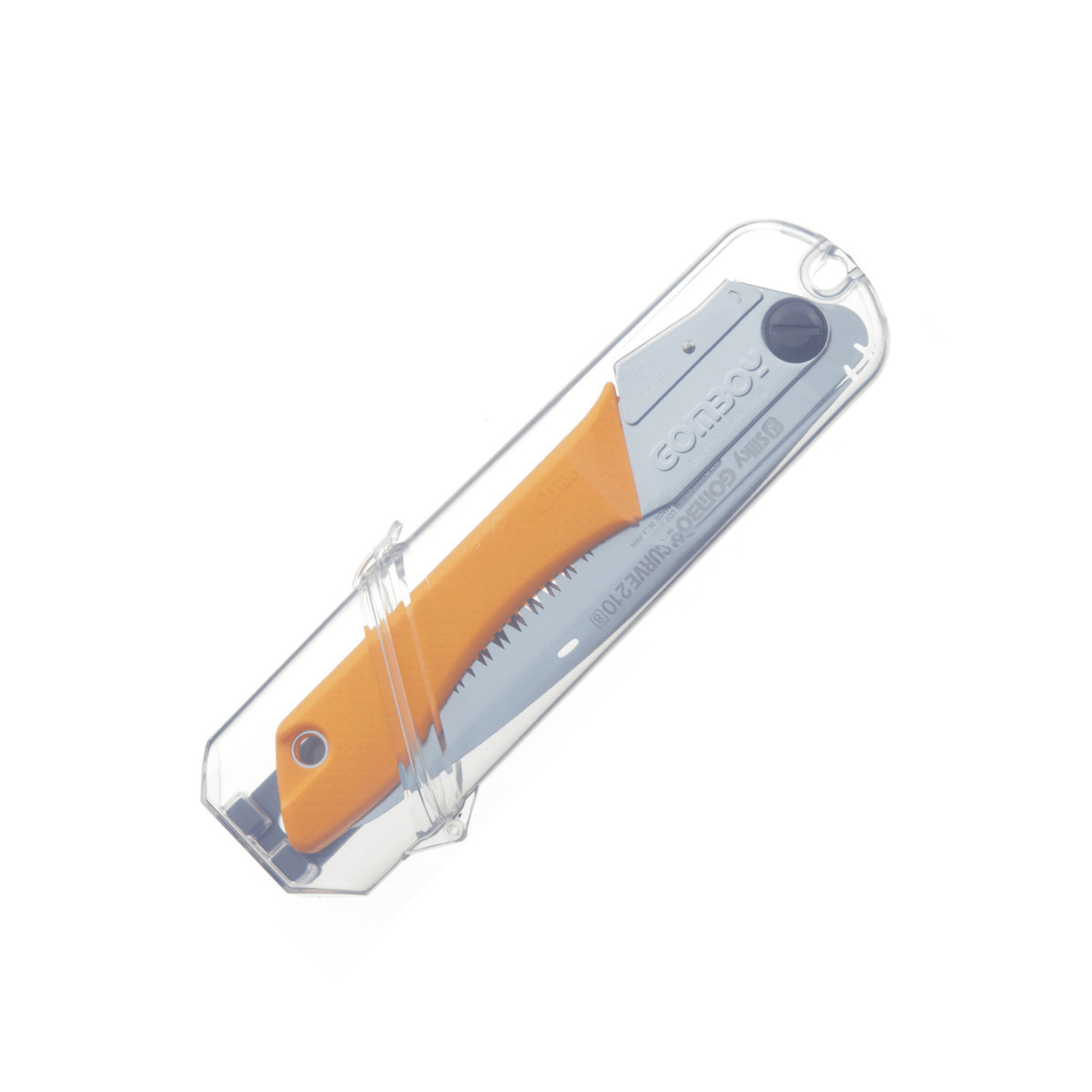 Gomboy Curve Folding Saw in protective case, featuring a curved blade designed for efficient cutting and pruning.
