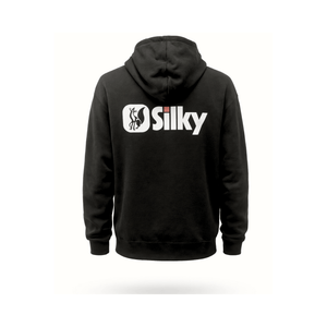 Black Logo Hoodie featuring the Silky logo, perfect for tree surgeons and outdoor activities.