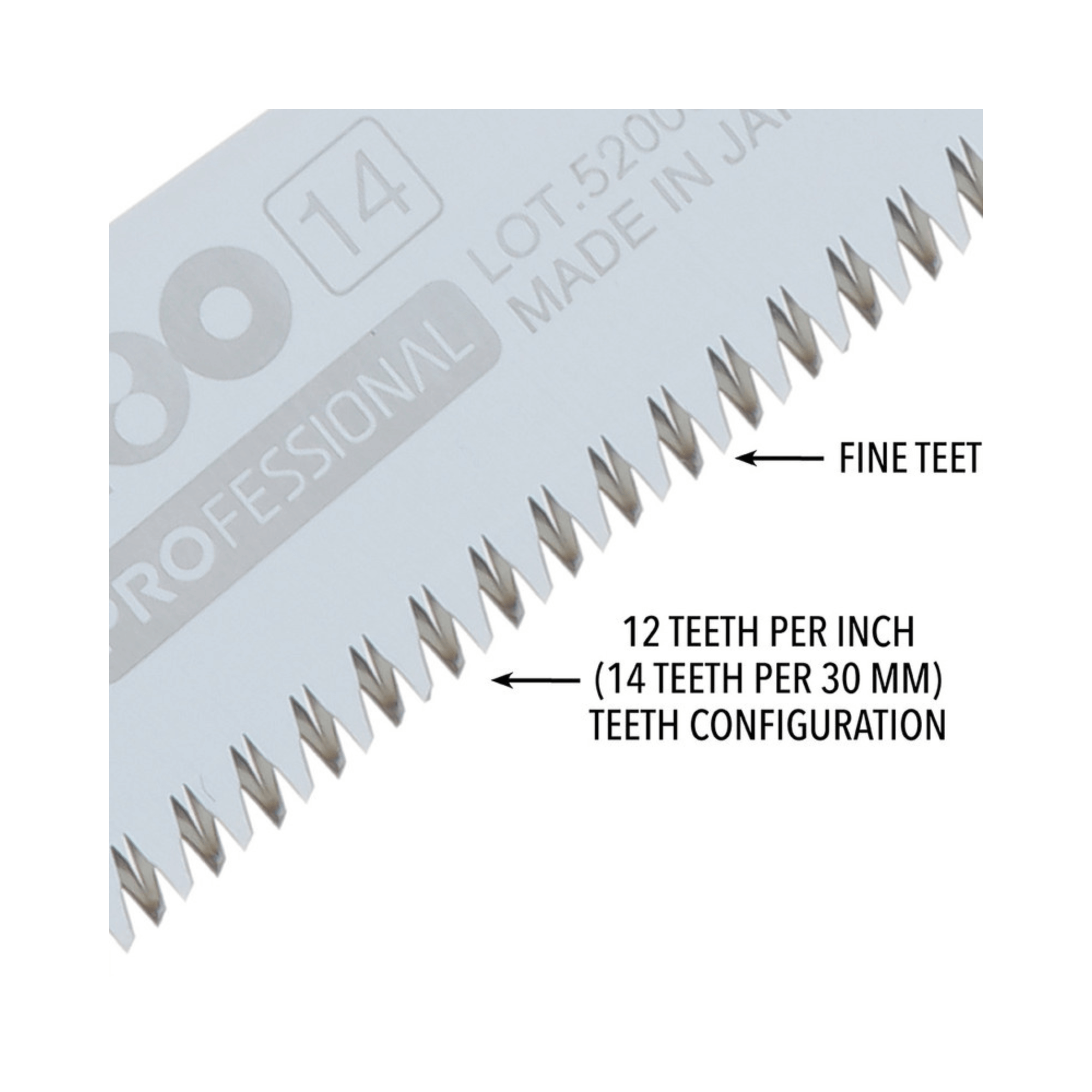 F180 Handsaw Replacement Blade Fine Teeth close-up showing fine tooth configuration and teeth per inch specifications.